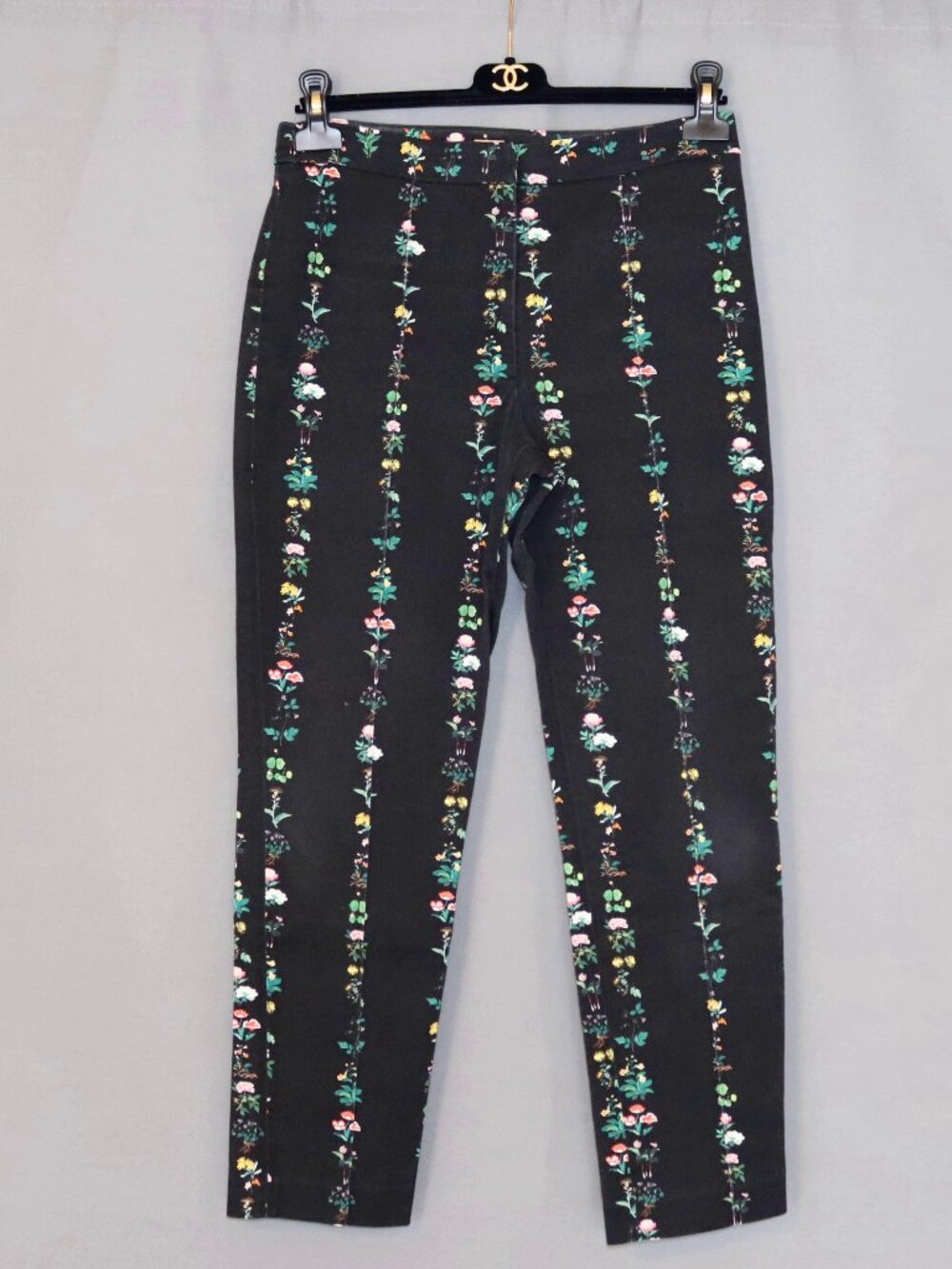 Adam Lippes Size 6 Black Floral Twill Cigarette Denim Jean Pants